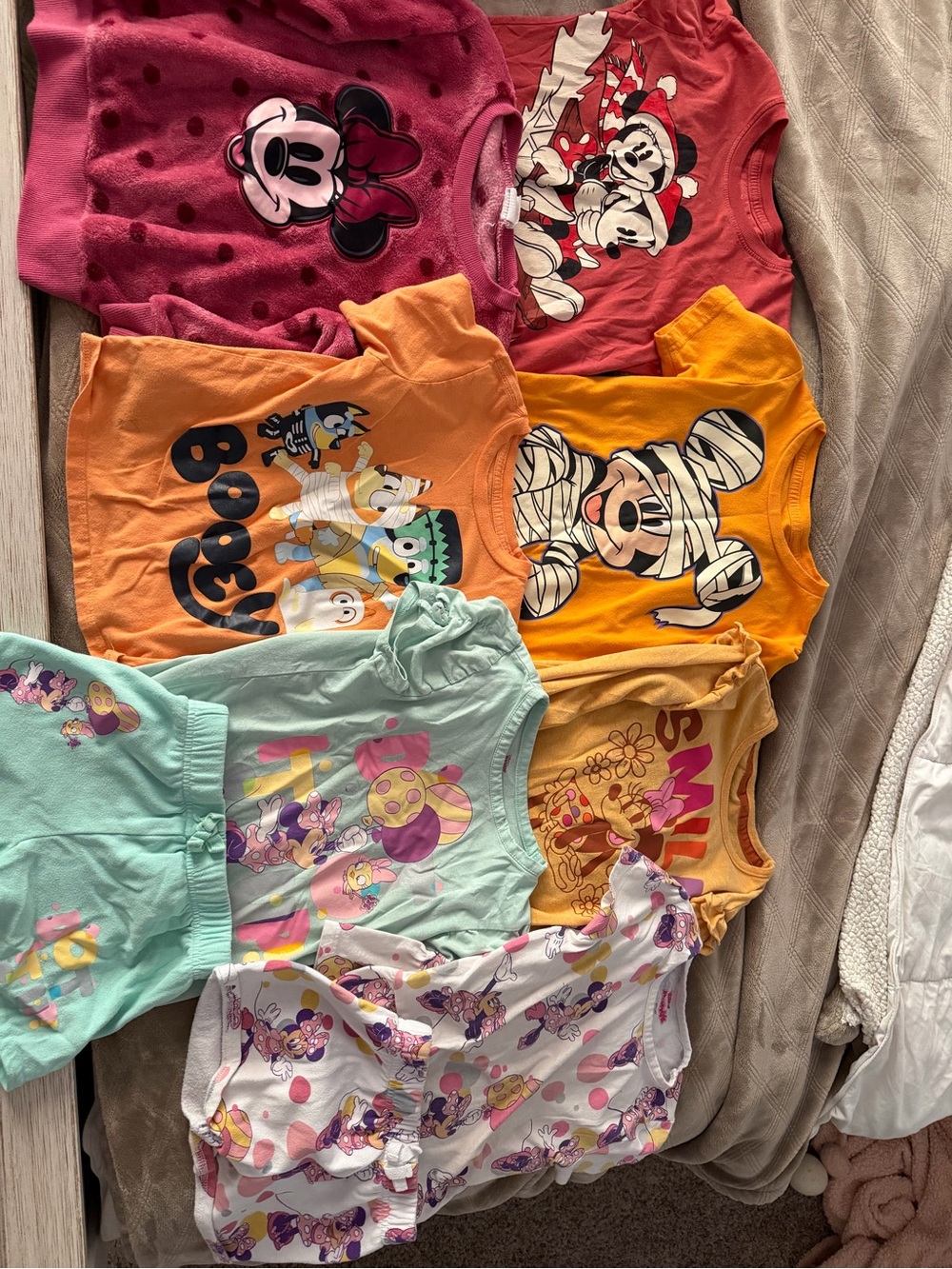 Disney Kids Pajama Tops in Pink, Coral, Orange, Yellow, Aqua, White